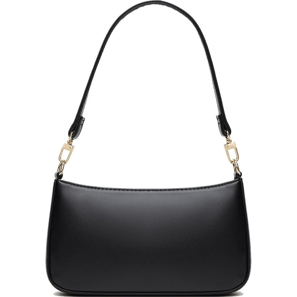 Women Black Retro Vegan Leather Polyester Lining Classic Clutch Tote HandBag